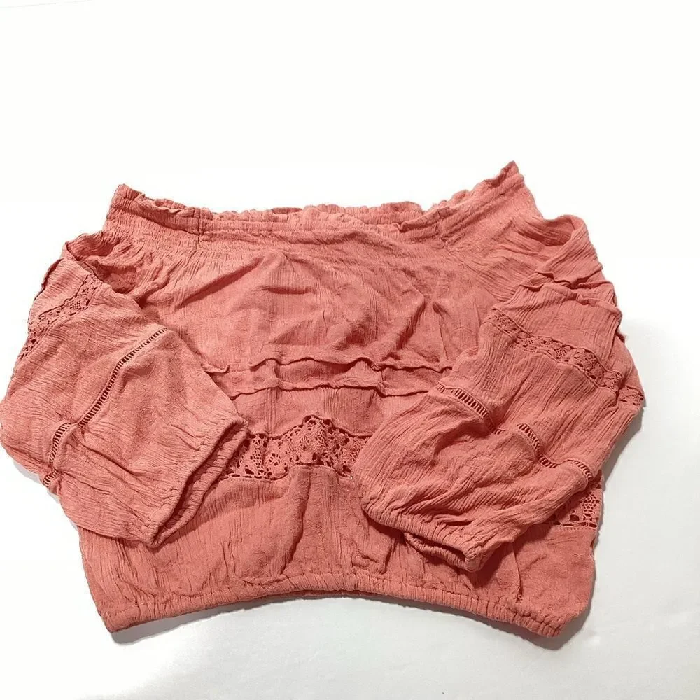 Aeropostale Gauzy Crochet Off The Shoulder Cropped Top